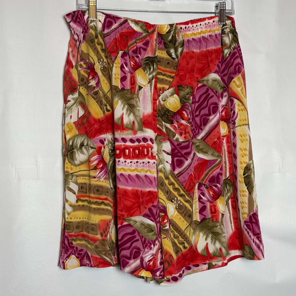 Maggie Sweet Vintage Tropical Floral Plisse Bermuda Shorts Large